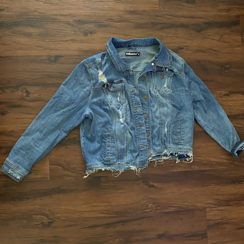 Distressed jean jacket